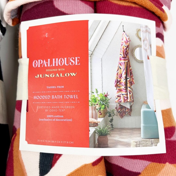 Opalhouse x Jungalow Adult Hooded Bath Towel with Tassel Pink and Red Zebra - Picture 5 of 6